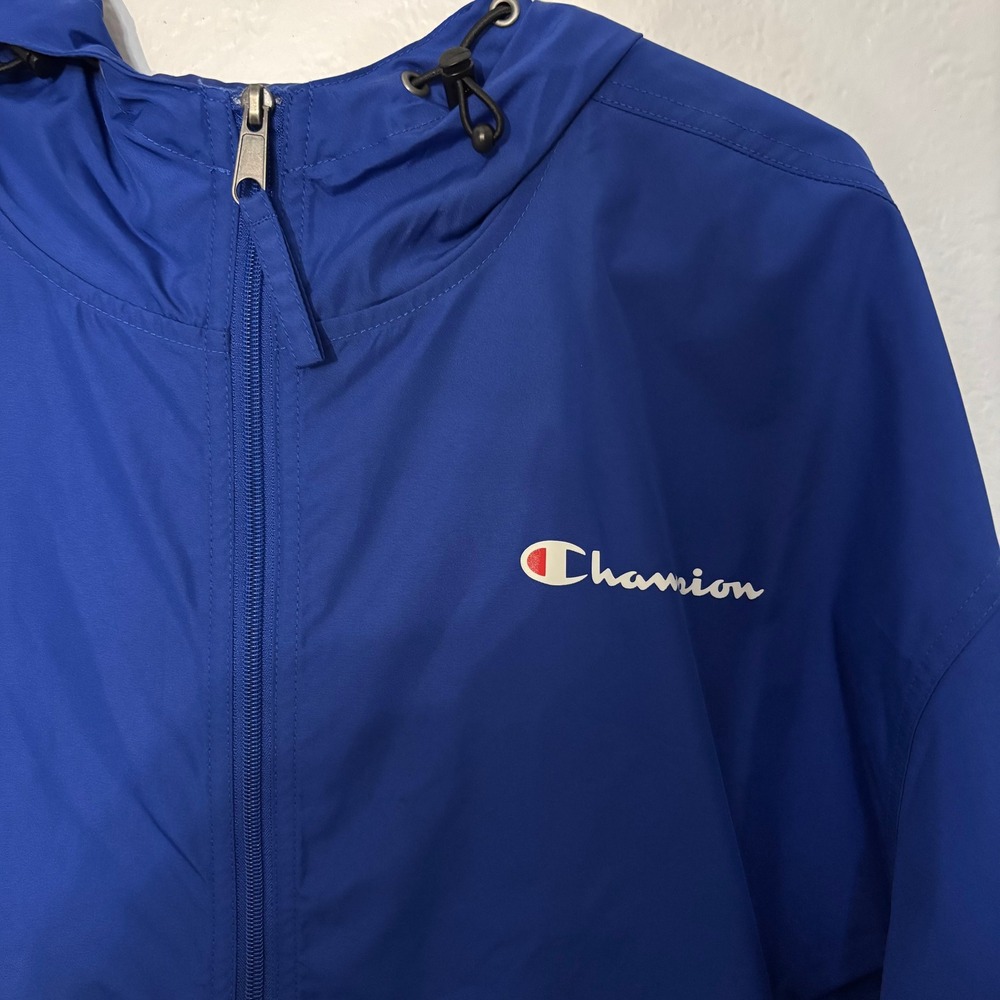 Champion Mens Packable Quarter Zip Windbreaker Anorak Jacket Royal Blue Hooded L
